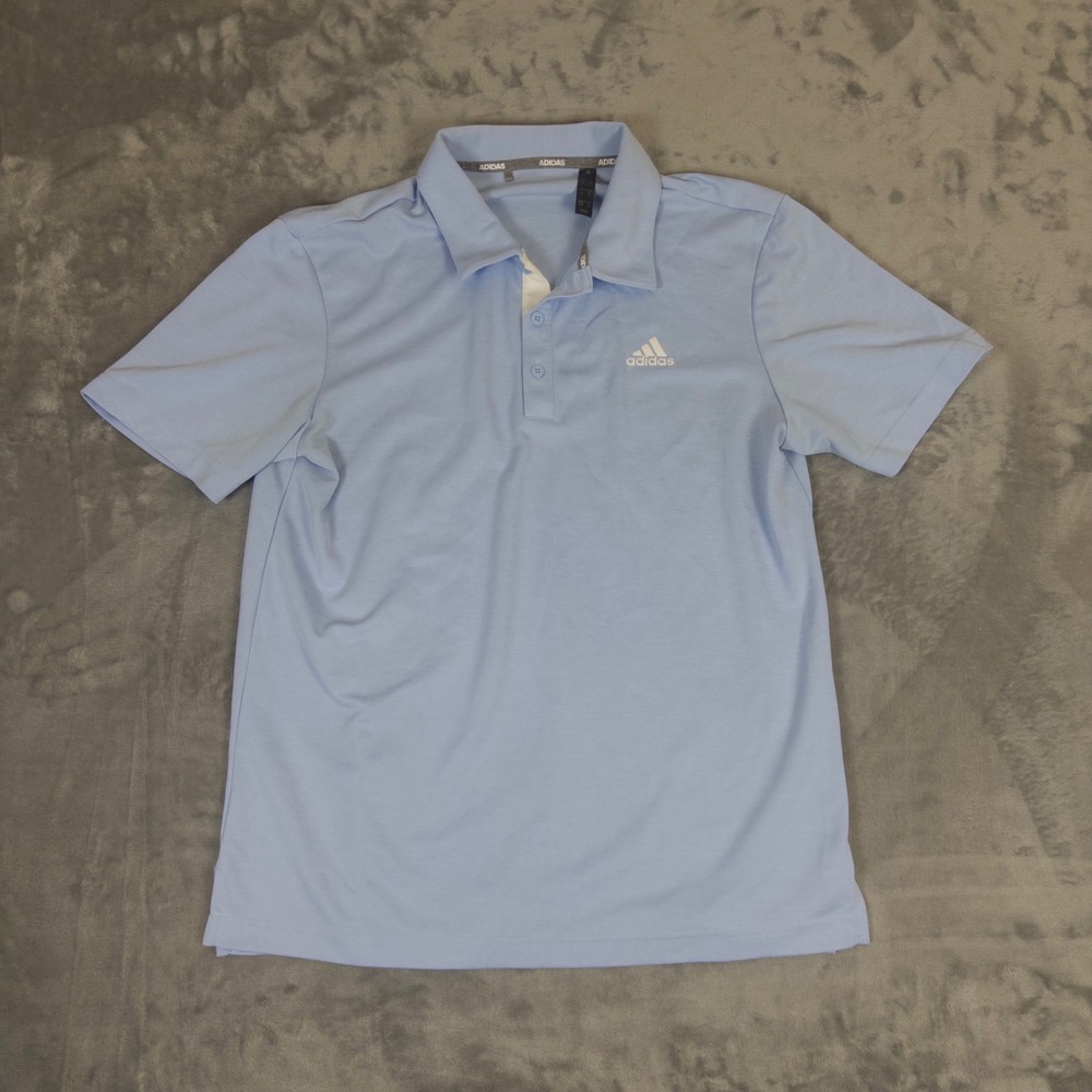 Adidas Polo Shirt Mens Medium Blue Short Sleeve Golf Athletic Performance